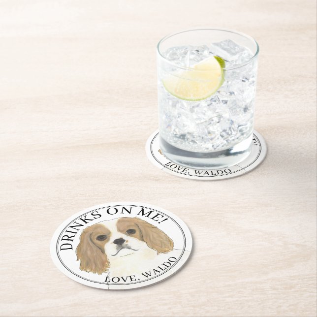 Personalised Blenheim Cavalier King Charles Spanie Round Paper Coaster (Insitu)