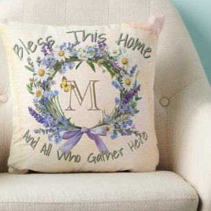 Personalised 'Bless This Home' Wildflower Wreath Cushion