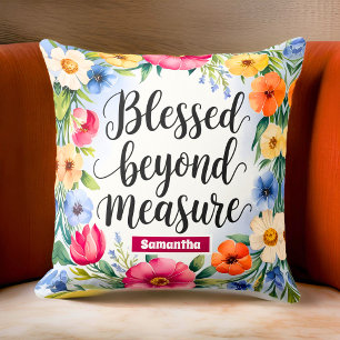 Personalised Blessed Beyond Measure Christian Cushion
