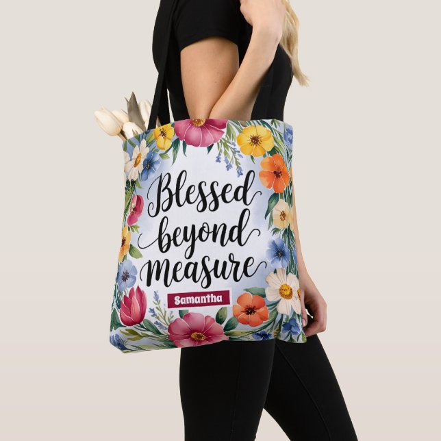 Personalised Blessed Beyond Measure Christian Tote Bag (Close Up)