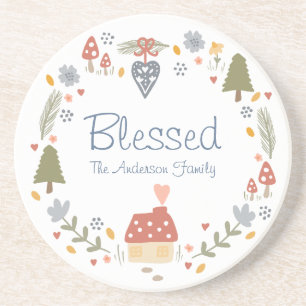 Personalised Blessed Cosy Country Cottage Hygge Coaster