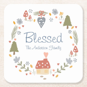 Personalised Blessed Cosy Country Cottage Hygge Square Paper Coaster