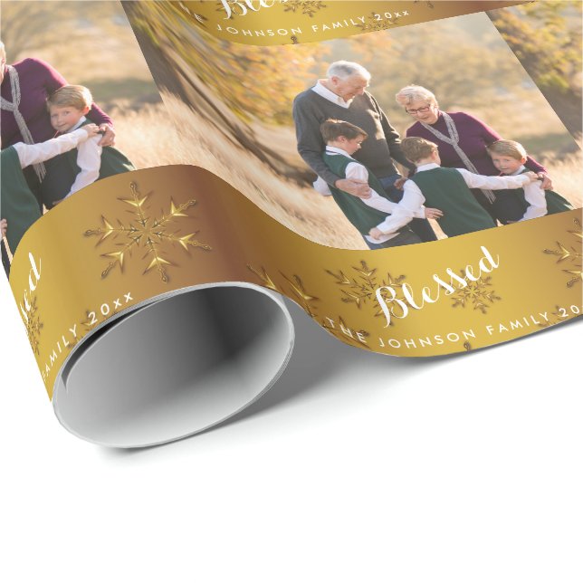 Personalised Blessed Gold Photo Wrapping Paper (Roll Corner)