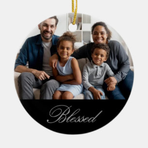 Personalised Blessed in silver with glitter Ceramic Tree Decoration