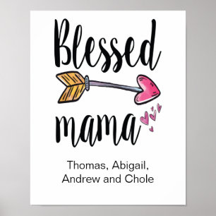 Personalised Blessed Mama Gift for Mum Kids Names Poster