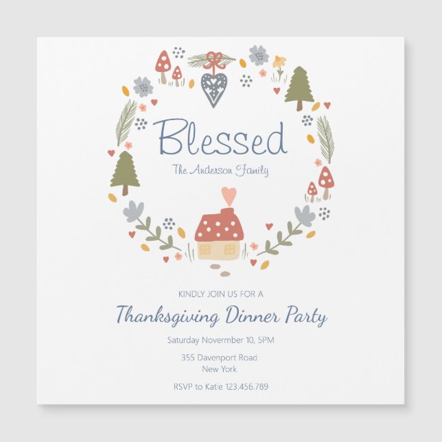 Personalised Blessed Thankful Dinner Party Magnetic Invitation (Front)