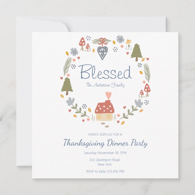 Personalised Blessed Thankful Dinner Party Save The Date (Front)