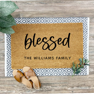 Personalised Blessed Welcome Mat Family Name