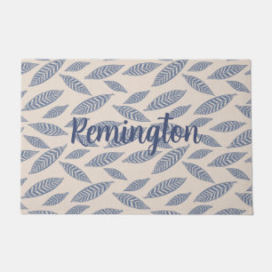 Personalised Block Print Blue Leaves Door Mat