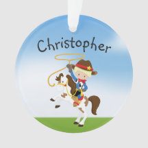 Personalised Blonde Cowboy With Lasso Ornament