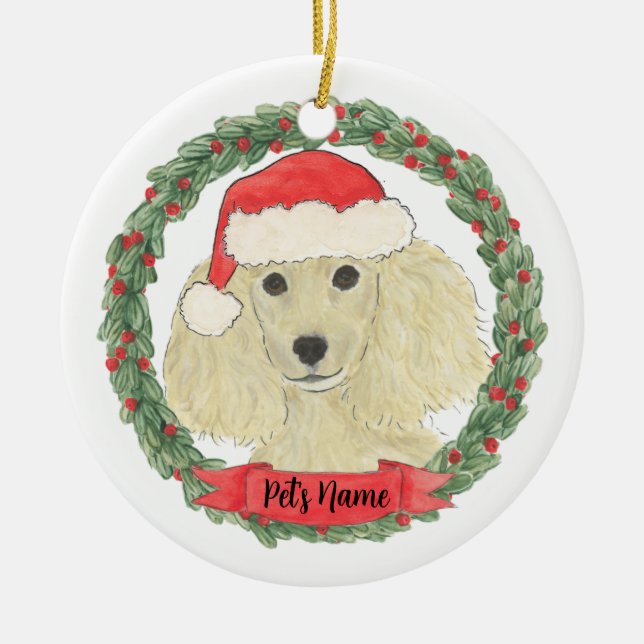 Personalised Blonde Golden Poodle Ceramic Tree Decoration (Front)