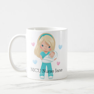 Personalised Blonde Hair NICU Nurse with Baby Coffee Mug