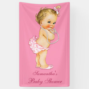 Personalised Blonde Pearls Girl Baby Shower Banner