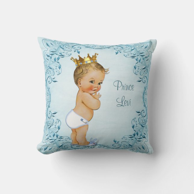 Personalised Blonde Prince Blue Leaves Cushion (Front)