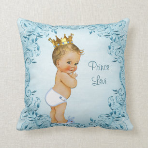 Personalised Blonde Prince Blue Leaves Cushion