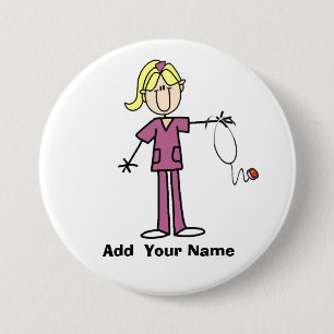 Personalised Blonde Stick Figure Nurse  Button