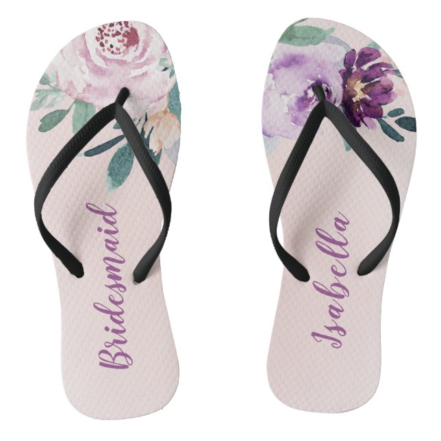 Personalised Blooming botanical purple bridesmaid Flip Flops (Footbed)