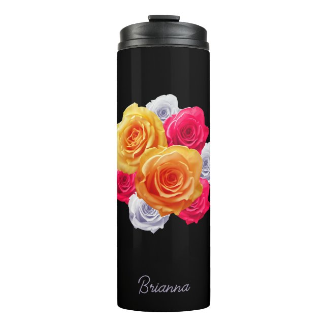 Personalised Blooming Roses Motif Thermal Tumbler (Front)