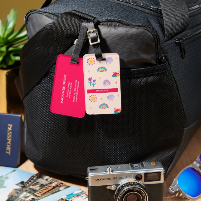 Personalised Blooms & Rainbows Luggage Tag (Front & Back)