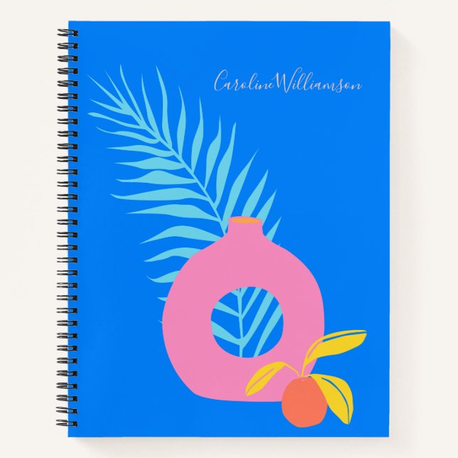 Personalised Blue Abstract Botanical Modern Art Notebook (Front)