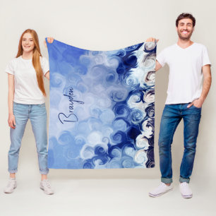 Personalised Blue Abstract Circles Fleece Blanket