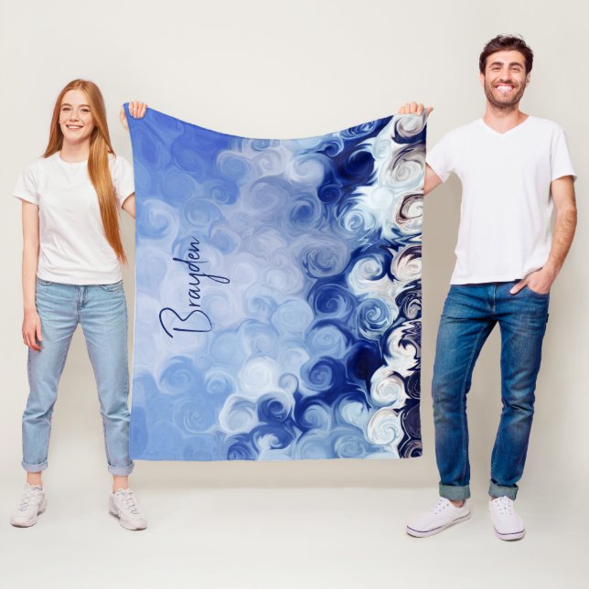 Personalised Blue Abstract Circles Fleece Blanket (In Situ)