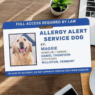 Personalised Blue Allergy Alert Service Dog Photo ID Badge