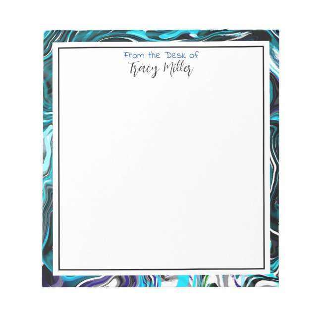 Personalised Blue and and Black Marble Border Notepad (Front)