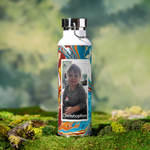 Personalised Blue and Brown Digital Marble Water Bottle