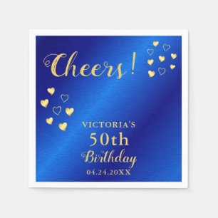 Personalised Blue and Gold Cheers 50th Birthday Napkin