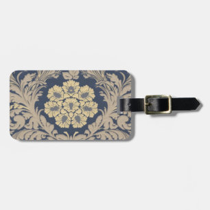 Personalised Blue and Gold Damask Luggage Tag
