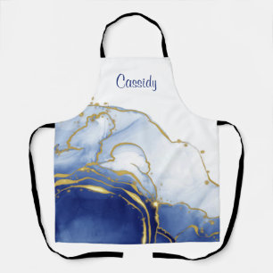 Personalised Blue and Gold Glitter Apron