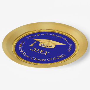 Personalised Blue and Gold Graduation Paper Plates