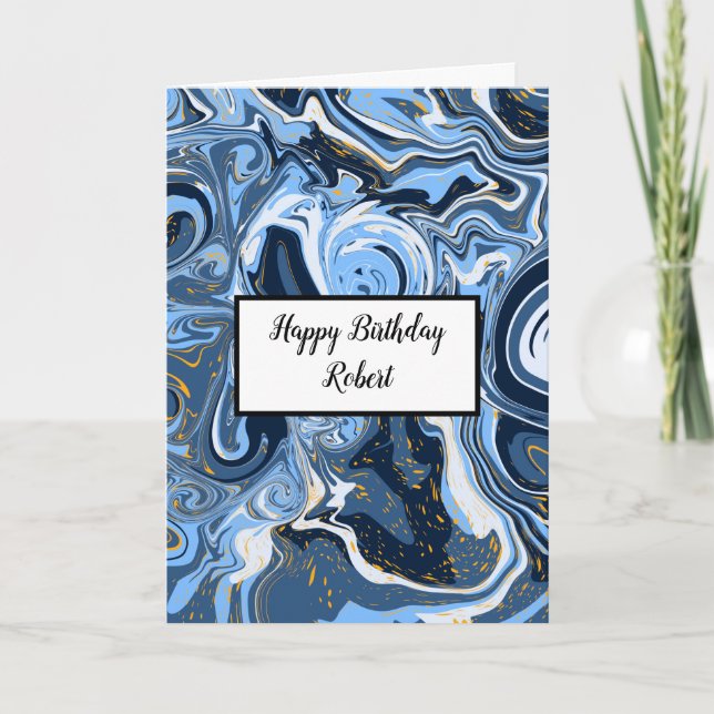 Personalised Blue and Gold Marble Birthday Card (Front)