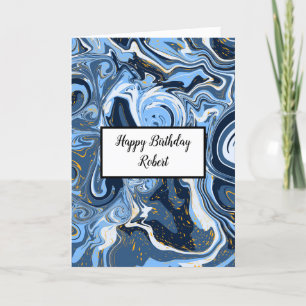 Personalised Blue and Gold Marble Birthday Card