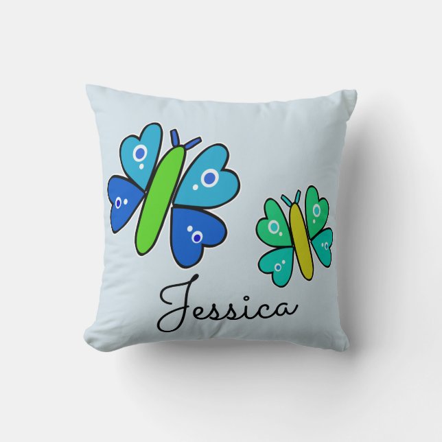 Personalised Blue and Green Butterfly Cushion (Front)