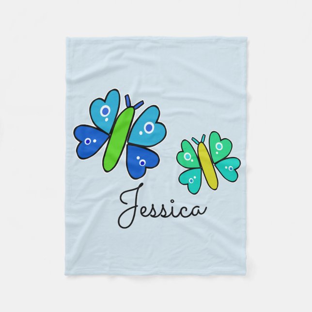 Personalised Blue and Green Butterfly Fleece Blanket (Front)
