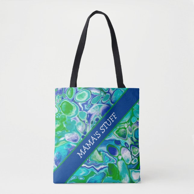 Personalised Blue and Green Marble Fluid Art  Tote Bag (Front)