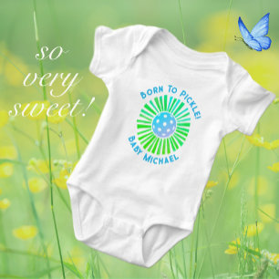 Personalised Blue and Green Pickleball  Baby Bodysuit