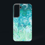 Personalised Blue and Green Waves  Samsung Galaxy Case<br><div class="desc">Pretty sea waves in blue,  turquoise,  green and teal beautiful digital art. Add name in personalise area.</div>