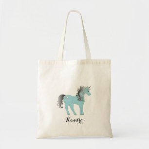 Personalised Blue and Grey Unicorn Tote Bag