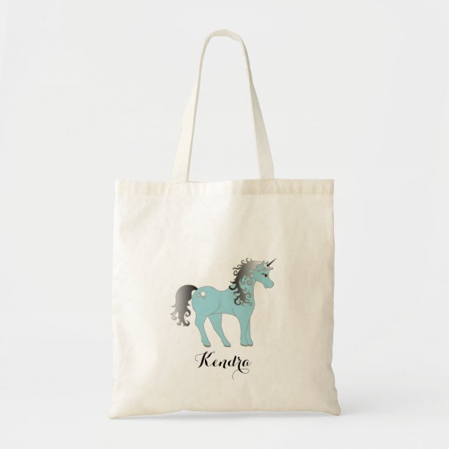 Personalised | Blue and Grey Unicorn Tote Bag (Front)