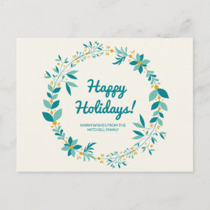 Personalised - Blue and Mint Wreath Holiday Postcard