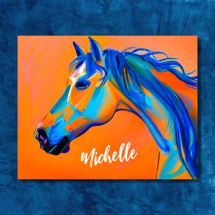 Personalised Blue and Orange Abstract Horse Art Poster