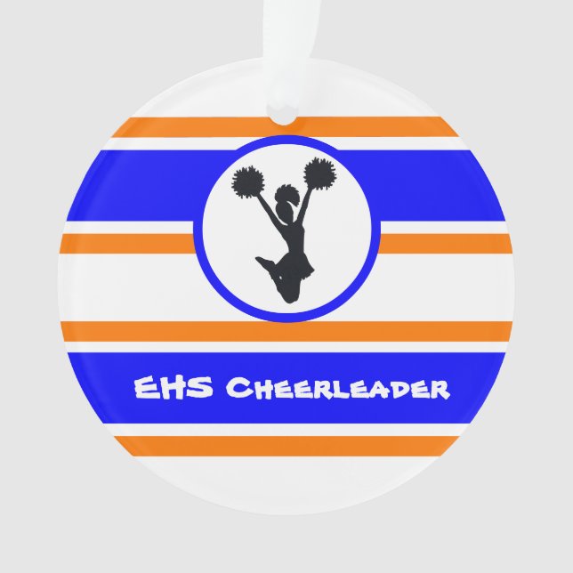 Personalised Blue and Orange Cheerleader Ornament (Front)