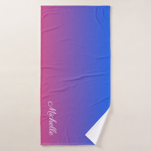 Personalised blue and pink ombre gradient bath towel