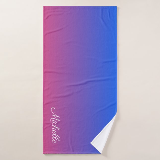 Personalised blue and pink ombre gradient bath towel (Bath Towel)