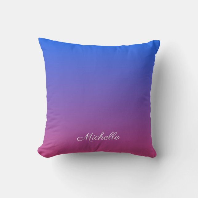 Personalised blue and pink ombre gradient cushion (Front)