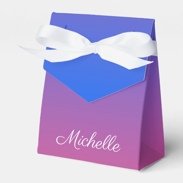 Personalised blue and pink ombre gradient favour box (Front Side)