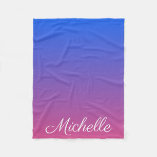 Personalised blue and pink ombre gradient fleece blanket